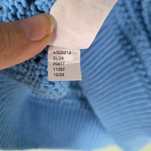 Ann Taylor Womens Blue Stitchy Elbow Length Crewneck Knit Sweater Size Large - Picture 6 of 6